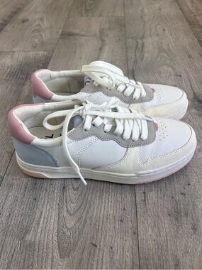 Madewell Court Low Top Sneakers White Pink & Blue Leather Size 7 1/2